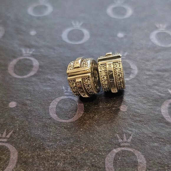 Pair of Auth PANDORA Sterling Silver Sparkling Pavé Lines & Logo Clip 799042C01 - Picture 11 of 12